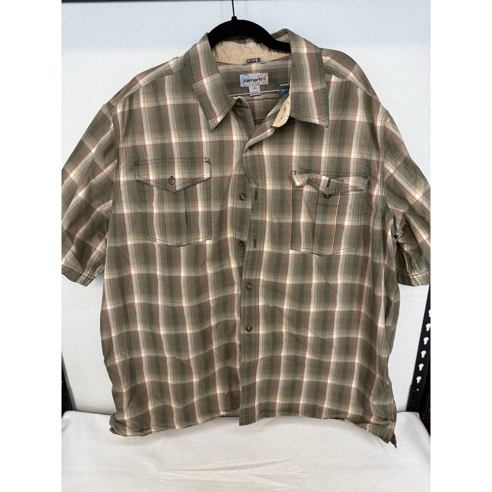 Carhartt Men's Relaxed Fit‎ Brown Plaid Short Sleeve Button Down Size 2XL